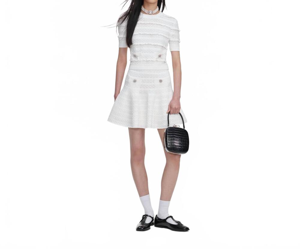 NEW SELF-PORTRAIT pointelle knit top in white